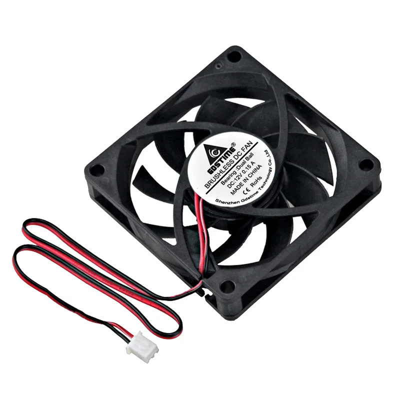 

Gdstime 2 pcs 7cm 2Pin DC 12V 70mm x 70mm x 15mm Dual Ball Brushless PC Cooling Fan 2.75 inch