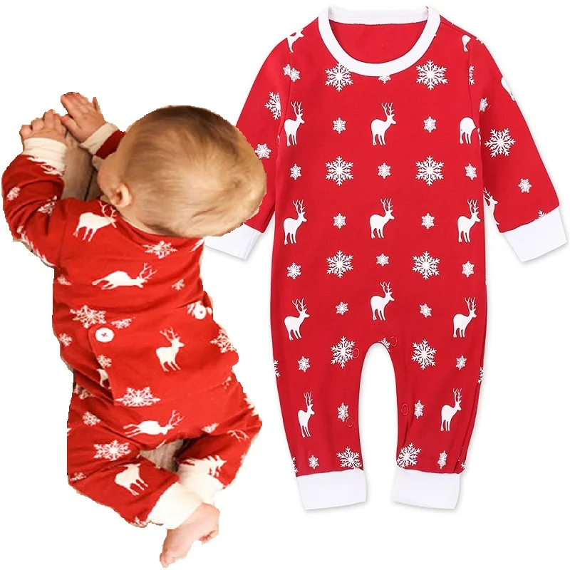 Red Christmas Costumes Baby Girl Clothes Reindeer Newborn Xmas Romper Pajamas Premature Jumpsuits Deer Snowflake 100% Cotton Top