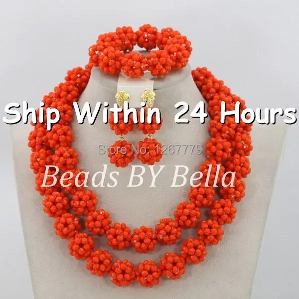 

African Wedding Beads Jewelry Set Handmade Crystal Bridal Jewelry Set Nigerian Necklace Set For Women Free shipping ABJ569