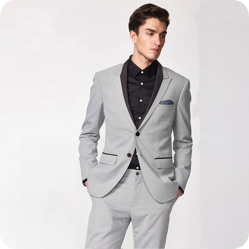 

Men Suits Grey Business Male Ternos Peaked Lapel Slim Fit Man Blazers 2Piece Jacket Pants Latest Coat Pant Designs Costume Homme