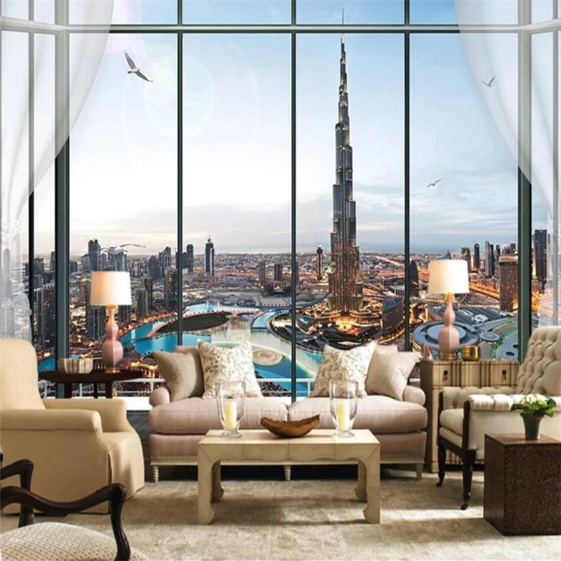 

wellyu Custom wallpaper European 3D window Burj Khalifa TV wall custom large mural home decor wallpaper papel de parede 3d