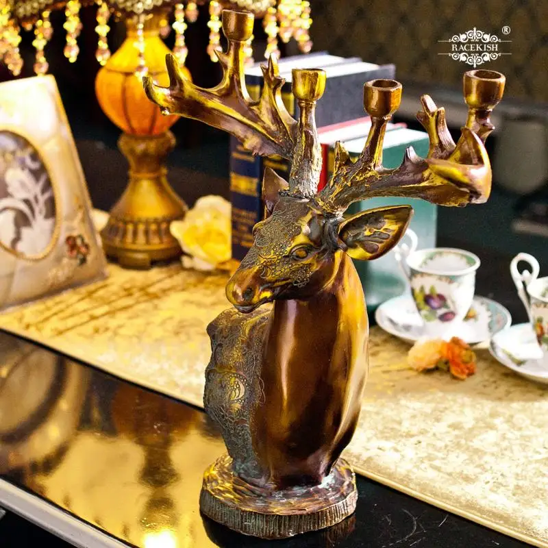 Retro high-grade  natural resin  deer head  Candlestick  creative  wedding  bridal chamber  candleholder  candelabrum  candler