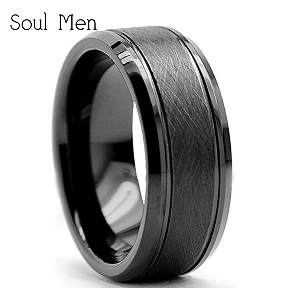 8mm Black Men's Cool Simple Tungsten Carbide Anniversary Finger Ring Male Big Wedding Band Comfort Fit Mess Brushed Finish