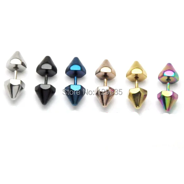 Hot Sale! 4 5 6 7mm Hexagonal Cone 6 colors titanium steel Men Women Punk screw stud earrings