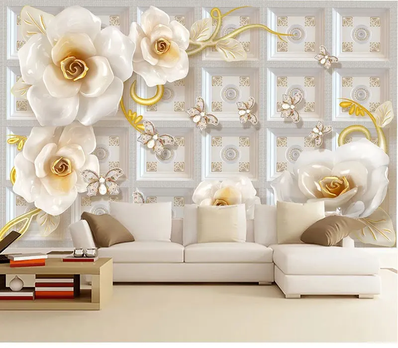 

Custom Any Size Mural Wallpaper Mountain European Three-Dimensional Relief flower TV Backdrop Bedroom Photo Wall Paper 3D