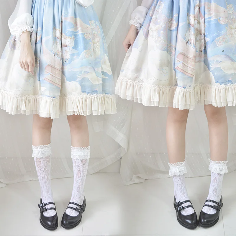 

Harajuku Lovely Cute Vintage Froral Women White Princess Wedding Socks Summer Sweet Piled Heap Lolita Lace Breathable Girl Sock