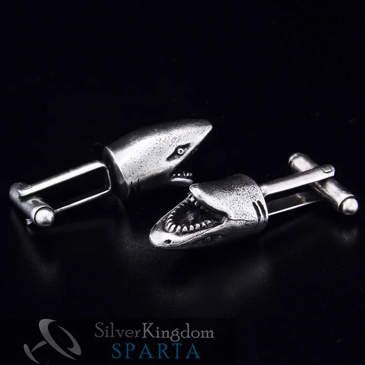 SPARTA Shark hand Cufflinks Silver plated High quality metal men's free shipping !!!