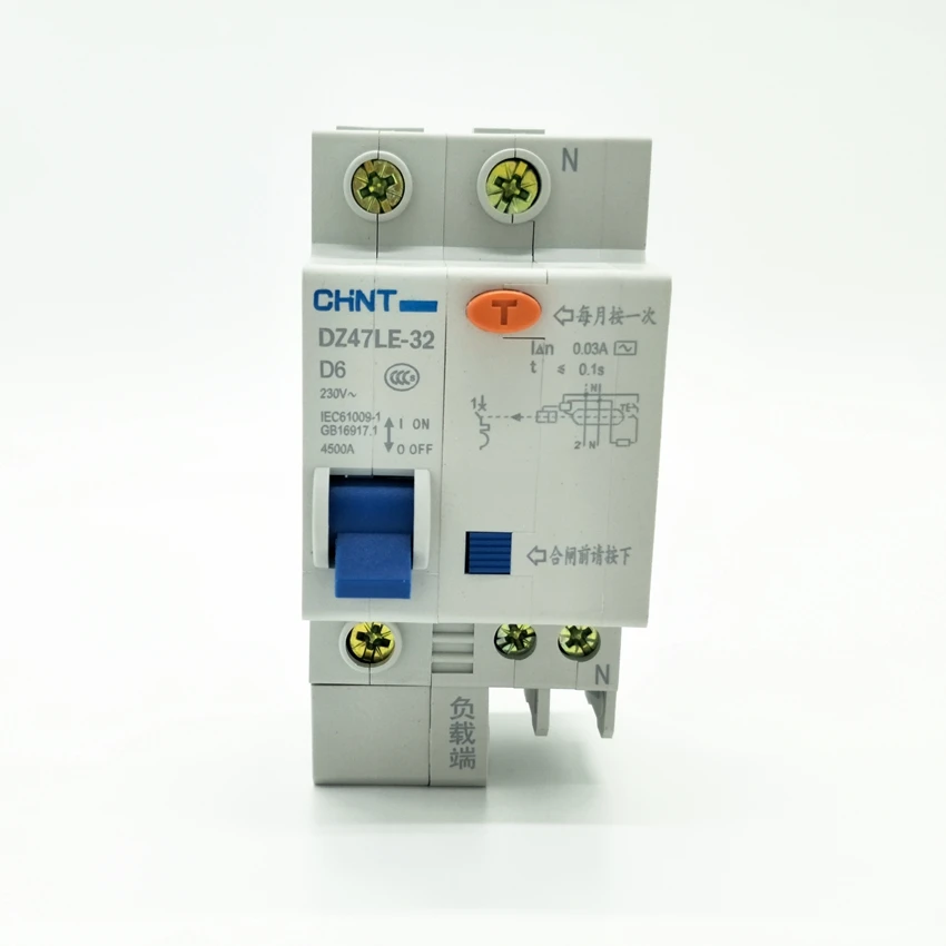 

CHINT DZ47LE-32 1P+N D6A 30mA Earth Leakage Circuit Breaker/Residual Current Operated Circuit Breaker