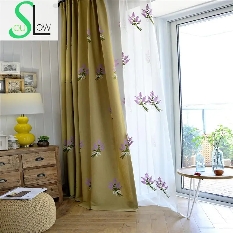 Slow Soul White Blue Yellow Jasmine Curtain Fabric Embroidered Floral Kitchen Curtains For Living Room Tulle Bedroom And Luxury