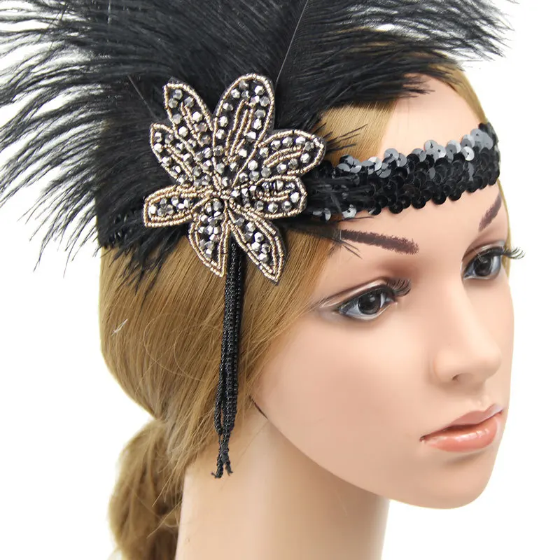 2019 Accessories head Rhinestone Beaded Sequin Band 1920s Vintage Gatby Party head Band Women Flapper featherband