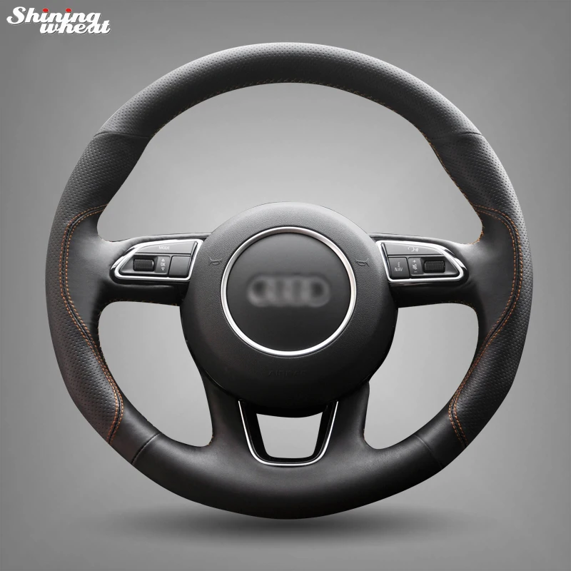 

Shining wheat Black Leather Hand-stitched Car Steering Wheel Cover for Audi Q3 Q5 2013-2015 Q7 (4L) 2011-2015 SQ5 (8R)