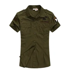 Military Blouses Summer Female 101 Airborne Division Short Sleeve Cotton Shirts Girl's Casual StreetwearTops For Women