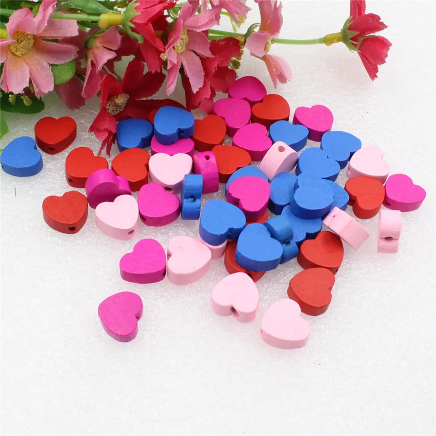 Approx  13x14mm  Wholesale Mixed Color Lead-free Heart Wood Beads for DIY Bracelet/Necklace Hole:approx 2 mm 50pcs/lot (K05436)