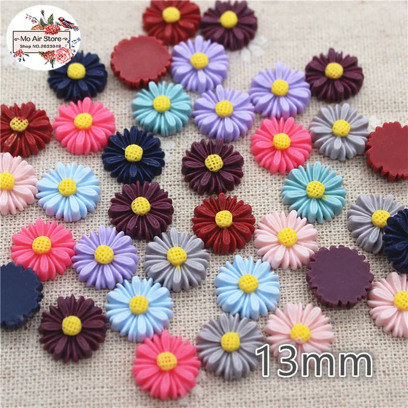 50pcs 13mm Vintage Mixed Color Flower Daisy Resin Flatback Cabochon DIY Jewelry/Phone Decoration No Hole