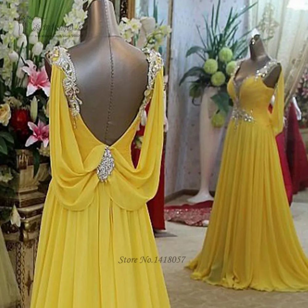 Plus Size Emerald Green Prom Dress 2016 Yellow Crystal Chiffon Ombre Dress for Graduation Vestidos de Baile Long Evening Gowns image 4