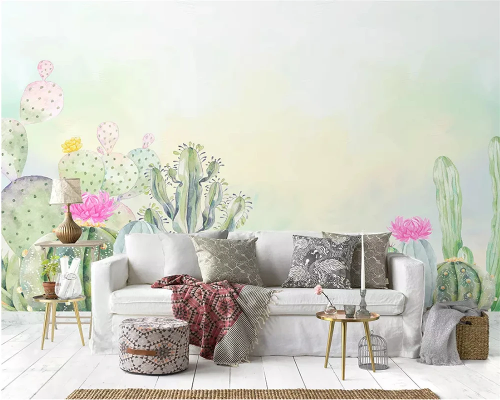 

beibehang Hand painted cactus custom wallpaper 3d living room TV children's room background wall wallpaper for walls 3d tapety