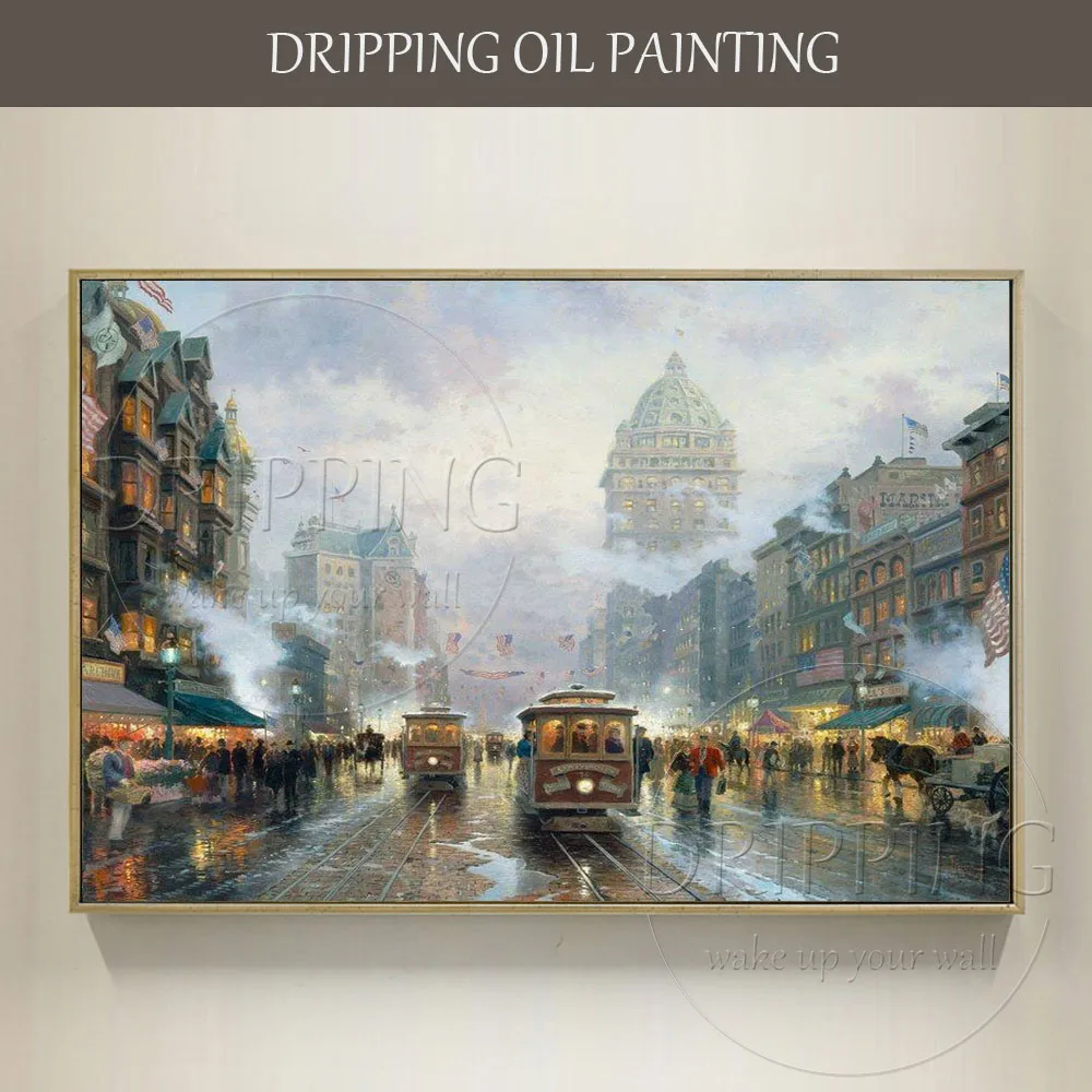 Professional Artist Pure Hand-painted Modern Canvas Art Market Oil Painting for Living Room Modern Market Street Oil Painting