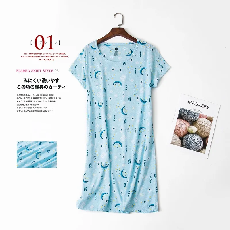 High Quality 3xl Summer Girls Casual Cartoon Nightgown Women Cotton Sleepshirts Female Short Sleeve O Collar Sleeping Dress