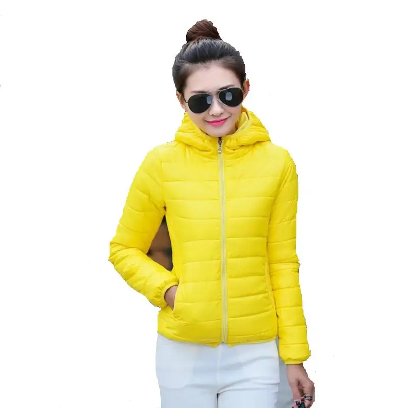 Sólida mulheres Magras L 3XL Inverno Casacos Com Capuz Plus Size Elegantes senhoras de Alta Qualidade de Algodão-acolchoado Jacket preto amarelo casaco verde