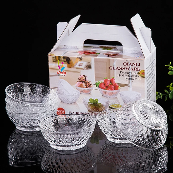 Package post fashion crystal small diamond bowl six 6 pieces set salad glass dessert bowl welfare gift wholesale