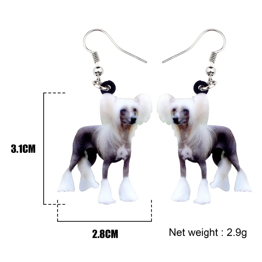 Bonsny Acrylic Elegant Chinese Crested Dog Earrings Big Long Dangle Drop Animal Jewelry For Women Girls Ladies Teens Accessory