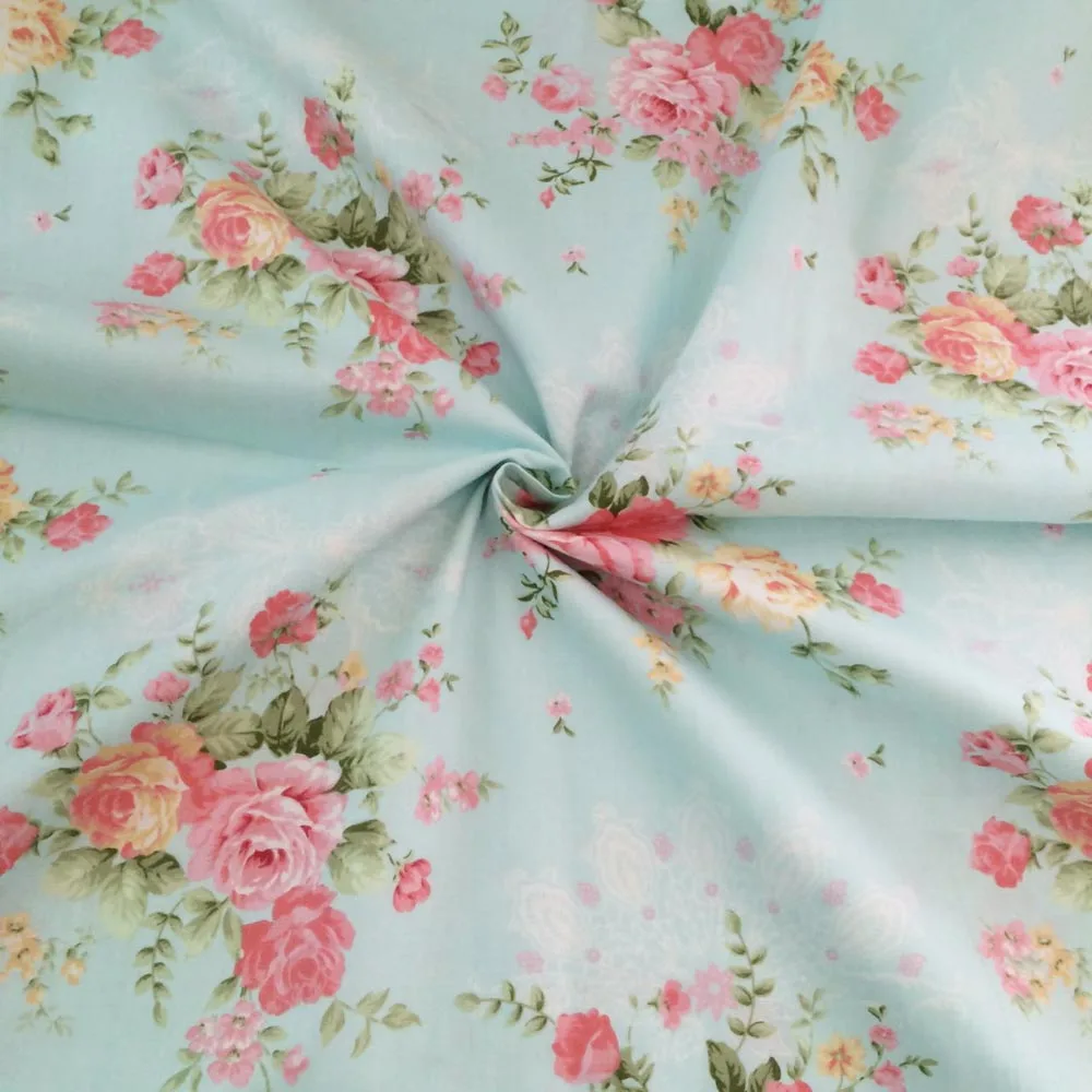 100% Cotton Fresh Elegant Blue Floral Pastoral Flower Twill Cloth DIY For Kid Bedding Dress Chic Curtain Craft Telas Fabrics