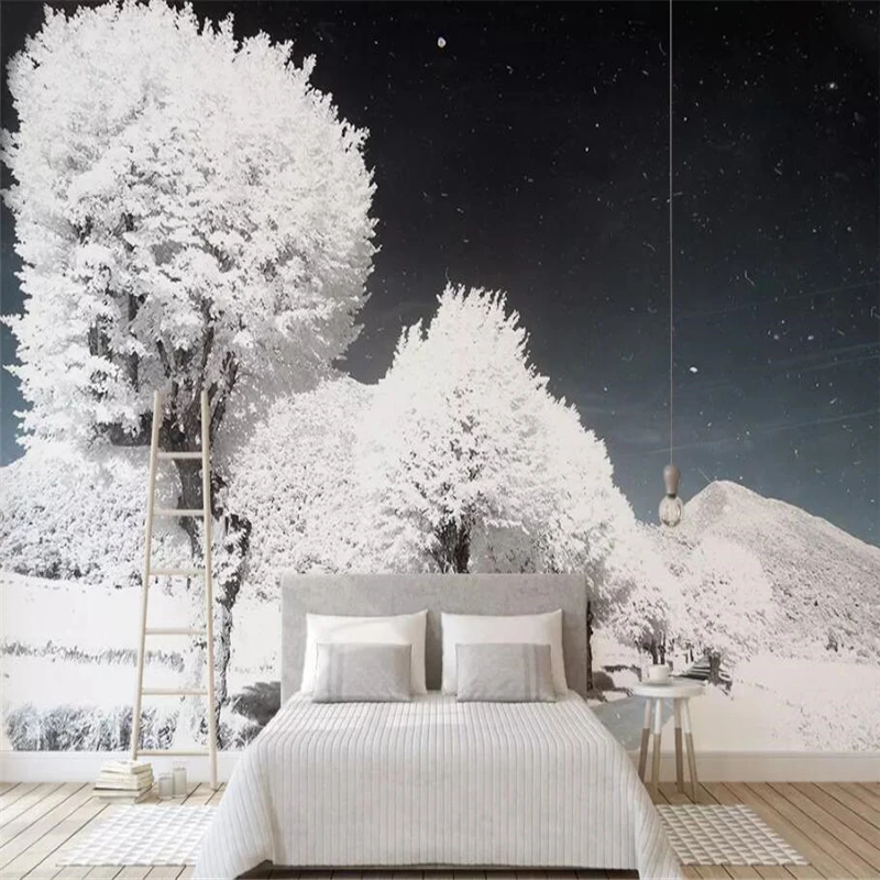 Nordic retro style nostalgic snow tree background wall painting decorative painting