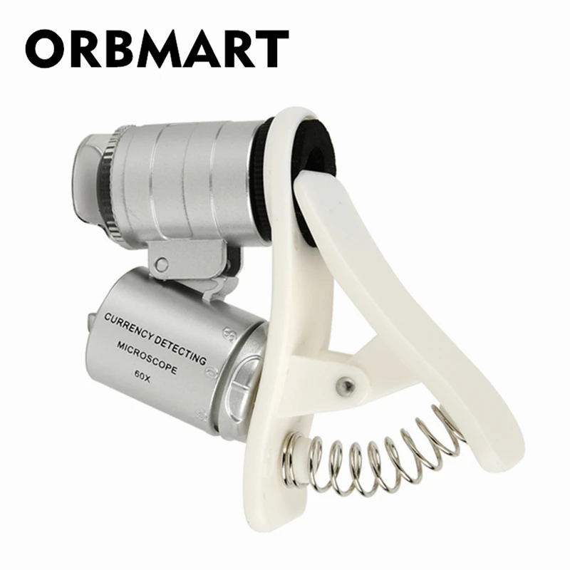 ORBMART Universal Clip LED Light 60X Pocket Microscope Magnifier Macro Phone Lens For iPhone Samsung HTC LG Xiaomi Meizu