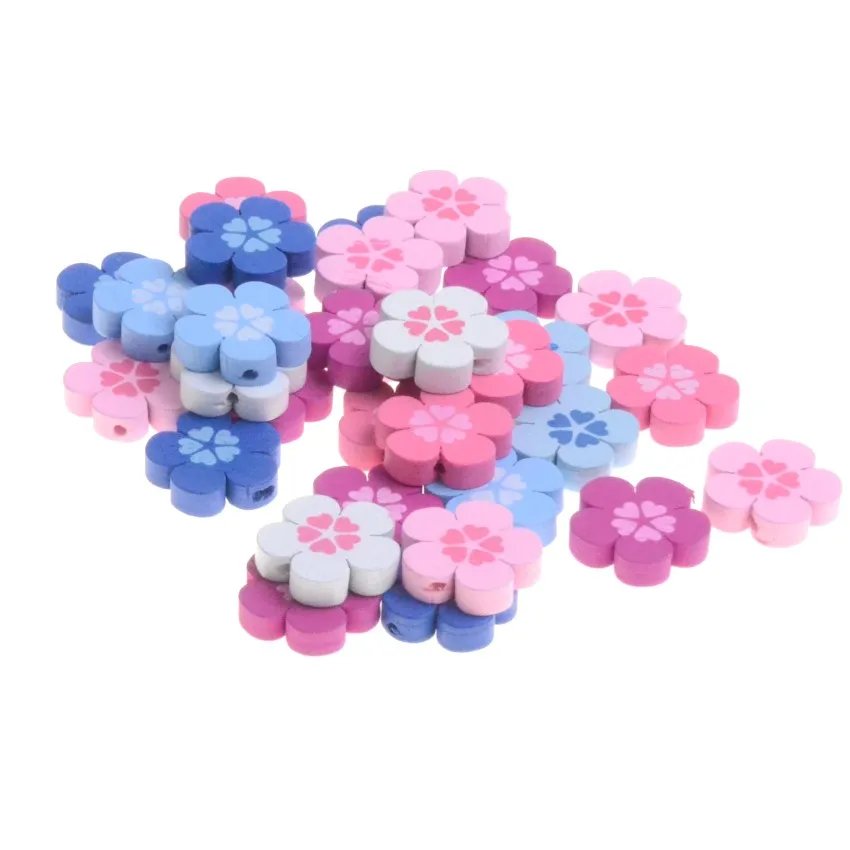 MIAOCHI DIY 50Pcs Multicolour Flower 20mm Natural Wood Loose Spacer Beaded Wooden Beads For Jewelry Making