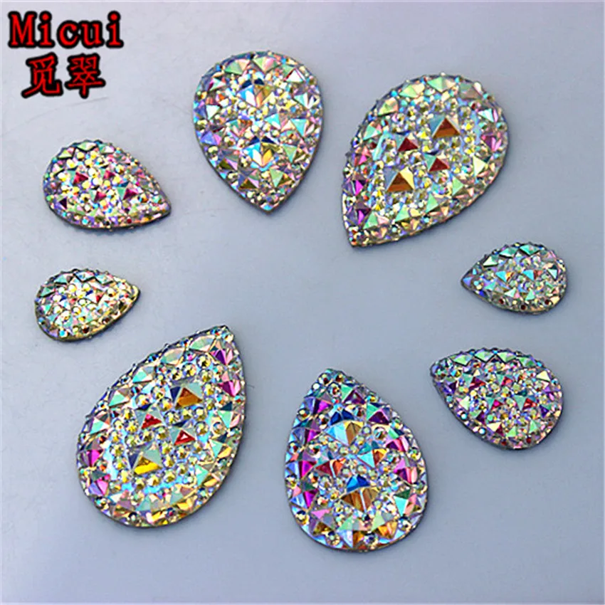 Micui 50pcs 10*14/13*18/18*25/20*30mm AB Clear Drop flatback Resin Rhinestones Crystal clothing crafts Accessories ZZ583