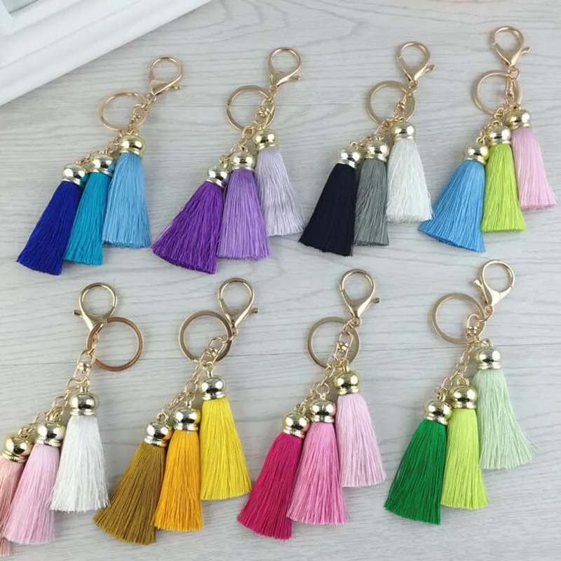 New Fashion Tassel Key Chain Women Cute Tassel Keychain Bag Accessory Silk Tassel Car Key Ring Jewelry