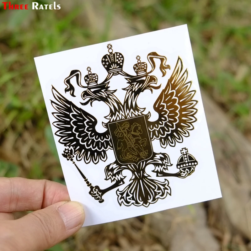 Three Ratels MT-017# 9.2*8cm 6*5.2cm Metal Nickel Car Sticker Double-headed Eagle Coat Of Arms Russian National Emblem