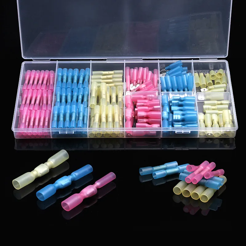 

200PCS Assortment Insulated Heat Shrink Red Blue Yellow Spade Electrical Butt Crimp Terminal Connector Kit with Plastic Box