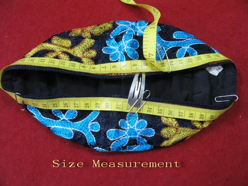 Blue Bucharian Hand Embroidered Kippah - 56cm (22") Circumference, Authentic Floral Design, Traditional Yarmulke