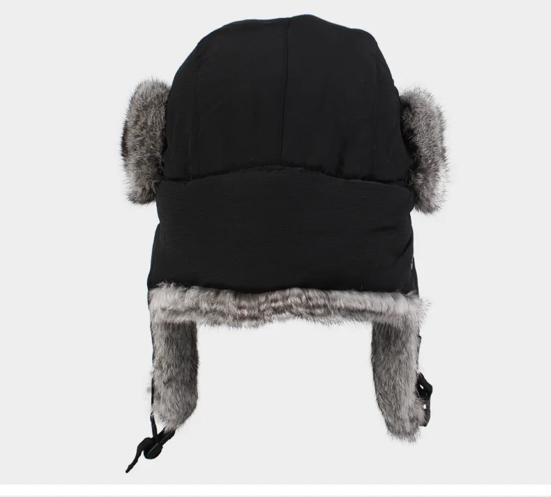 High Quality Mens  Real Rabbit Fur Winter Hats With Ear Flaps Outdoor Warm Snow Caps Russian Hat Bomber Cap For Women W00256 image 5