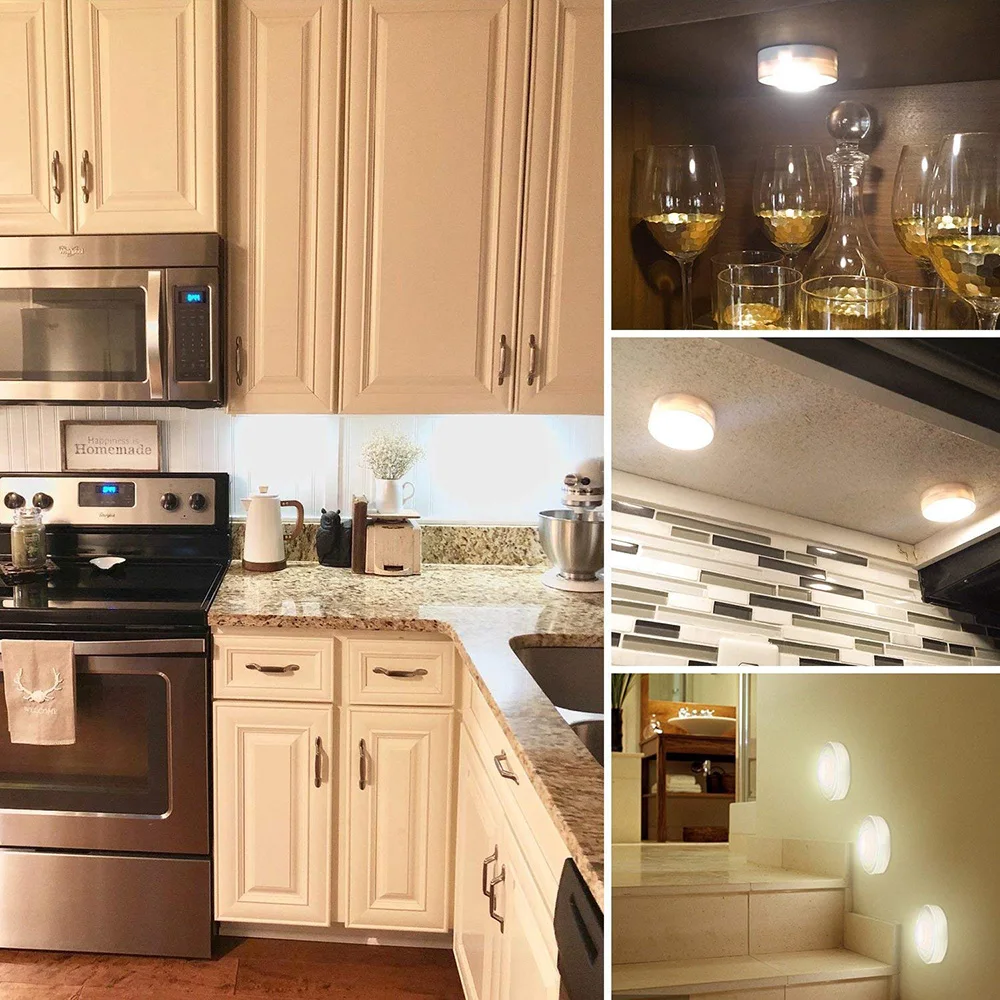 1-6pcs LED Under Cabinet Light 3 Colors Dimmable Night Light with Remote Control Battery Powered Bedroom Lamp Wardrobe Lights