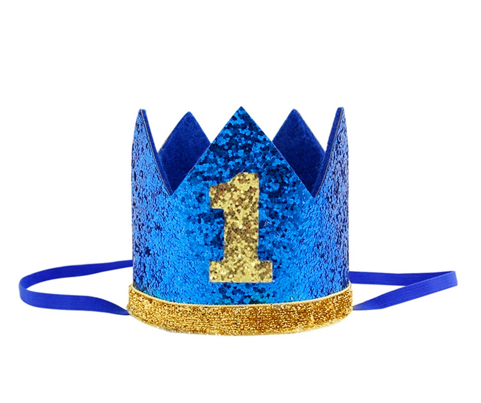 Boy Blue Silver First Birthday Hat Girl Gold Pink Priness Crown Number 1st 2 3 Year Old Party Hat Glitter Birthday Headband