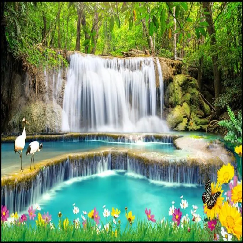 

wellyu Customized large - scale murals River Health and waterfall waterfalls 3D TV background wall non - woven wallpaper