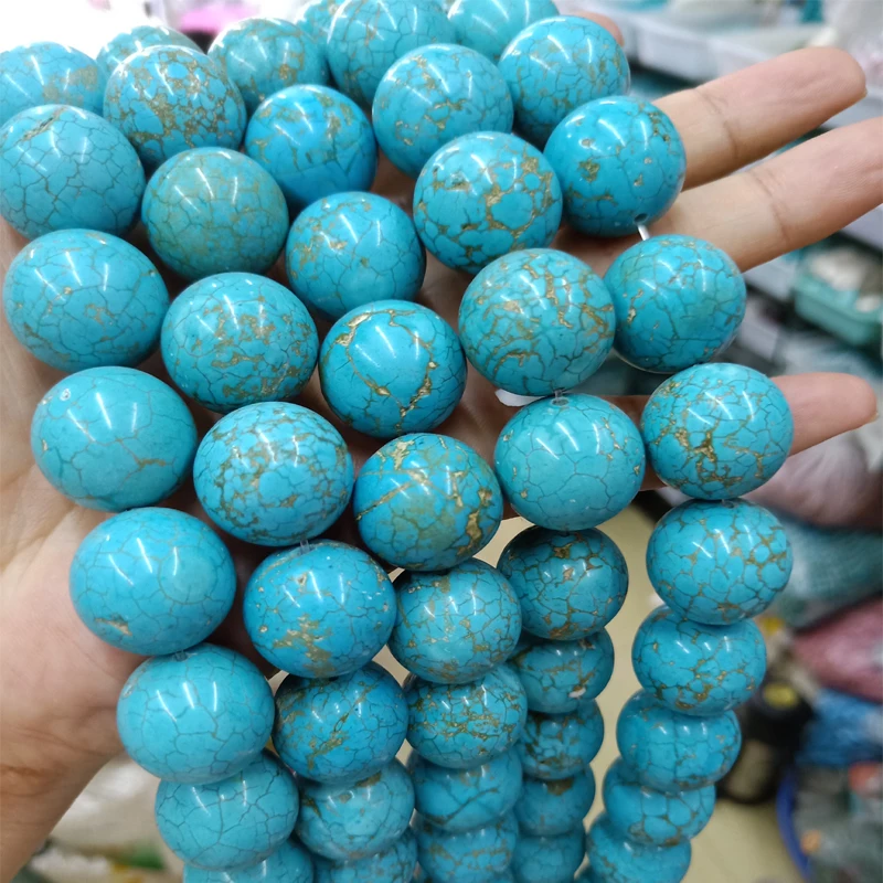 Vòng Chính Hãng Tự Nhiên Turquoises Đá Hạt 18Mm 20Mm Rời Thật Xanh Đá Quý Hạt Đá Cho DIY Trang Sức Làm dây 16''