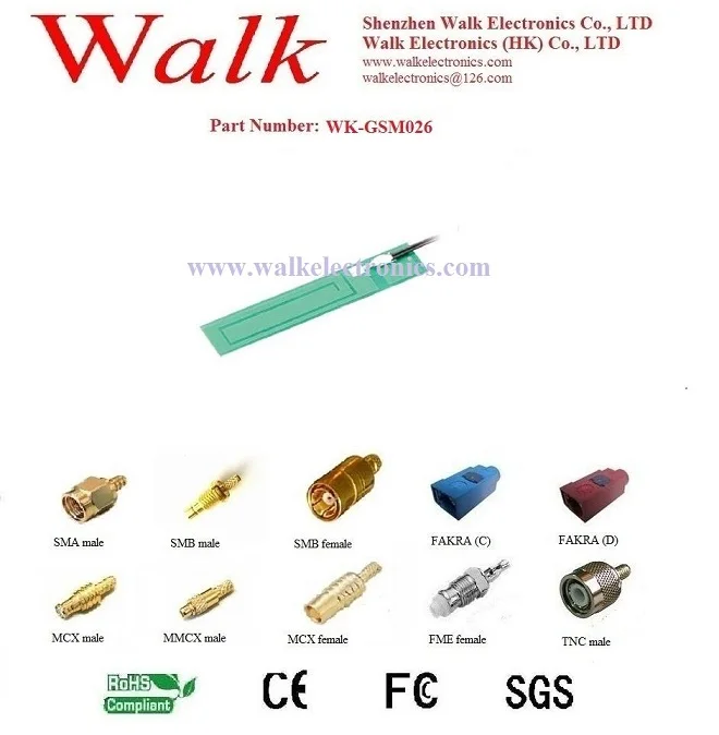 GSM PCB antenna, internal gsm gprs antenna, built in Quad Band Antenna, adhesive mount, RF1.13 cable, U.FL IPEX connector