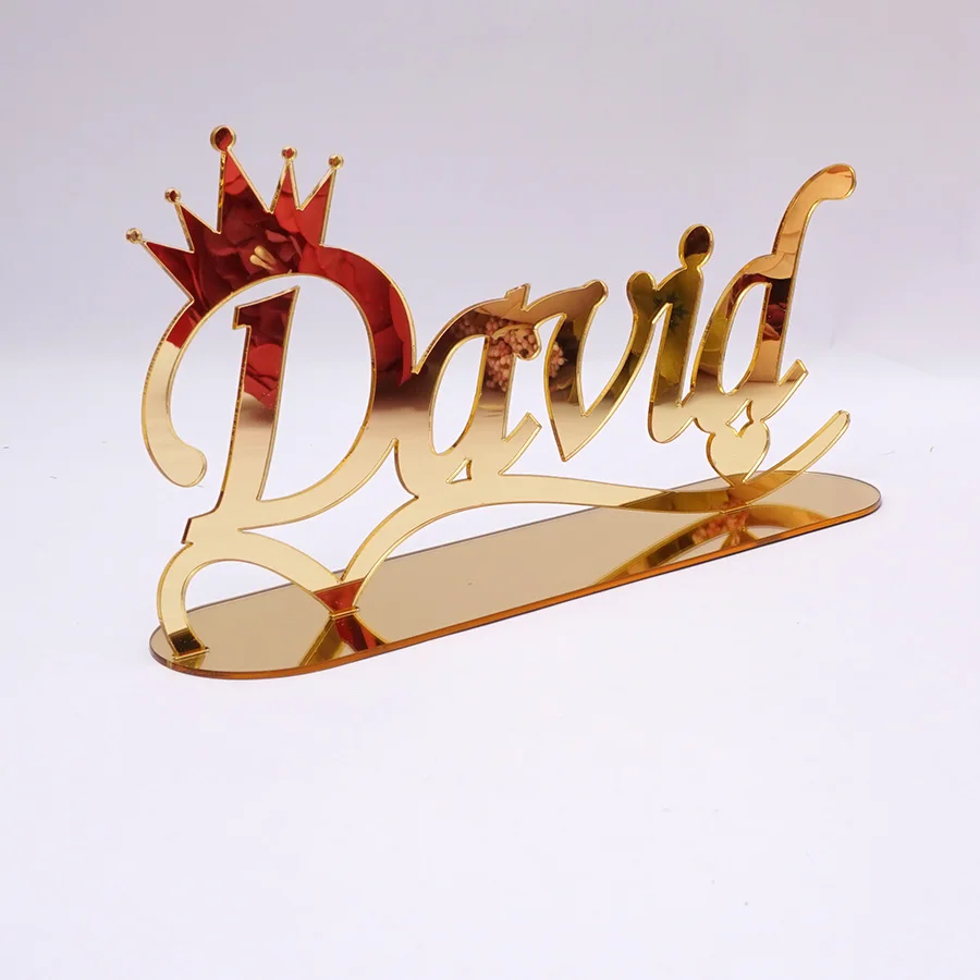 Personalized Name TableShow Mirrored Crown Style Table Stand Decor Custom Acrylic Mirror Wedding Birthday Party Favors Gifts