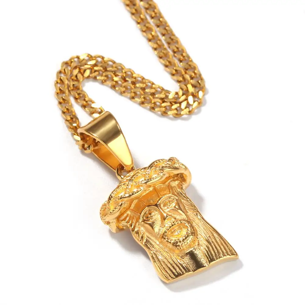 Hip Hop Gold Color 316L Stainless Steel Jesus Piece Pendants Necklaces for Men Jewelry with 24inch cuban chain