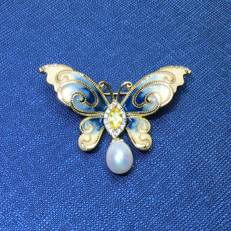 ZHBORUINI Fashion Pearl Brooch Natural Freshwater Pearl Zircon Butterfly Brooch Antique Beautiful Pearl Jewelry For Women Gift