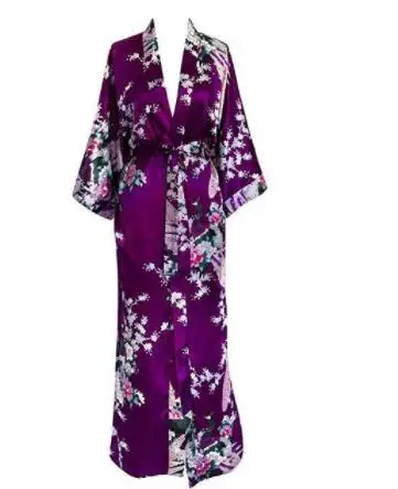 Plus Größe XXXL Chinesische Frauen Lange Robe Druck Blume Pfau Kimono Bademantel Kleid Braut Brautjungfer Hochzeit Roben Sexy Nachtwäsche