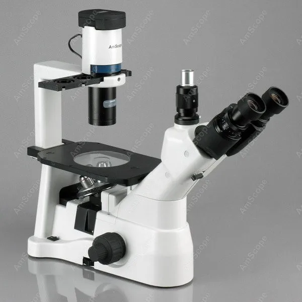 Phase Contrast Inverted Microscope--AmScope Supplies 40X-900X Phase Contrast Inverted Microscope with 3M Camera