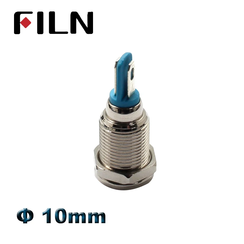 FILN 0.39 inch 10mm LED Metal LED Indicator Light Pilot Lamp Signal Lamp 12V 24V Car Boat Red Green Blue Amber LED Indicator