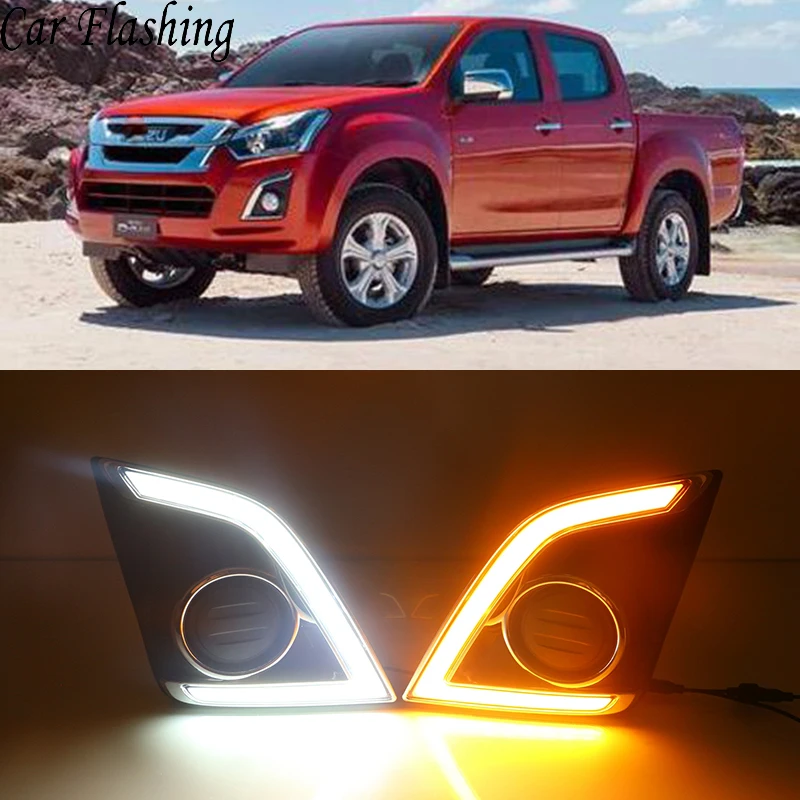 1 Pair LED Car DRL Daytime running light fog lamp for Isuzu D-max Dmax 2016 2017 2018 Pickup truck with yellow signal