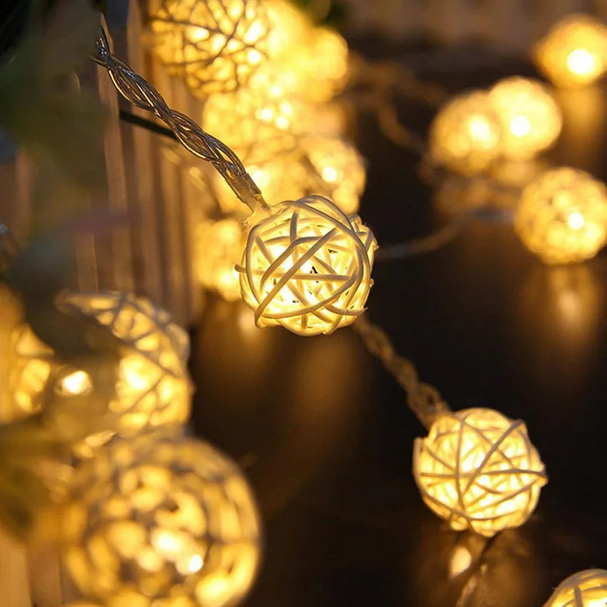 Solar Powered 20/30/50 LED Rattan Ball String Lights Outdoor Christmas Holiday Patio Garland Wedding Party Decoration Lights