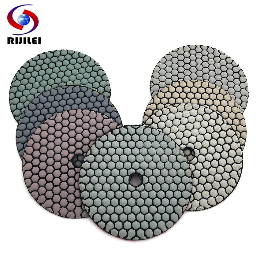 RIJILEI 10Pcs/Set 5 Inch Dry Polishing Pad 125mm Resin Diamond Grinding Disk Marble Granite Polishing Tool Abrasive