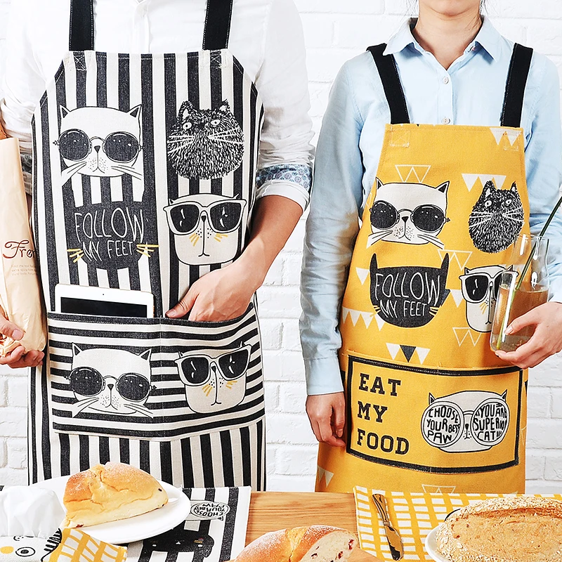 

Cute cartoon sleeveless Cotton and linen apron Male and female fashion cooking apron adult bib Anti oil aprons with pockets